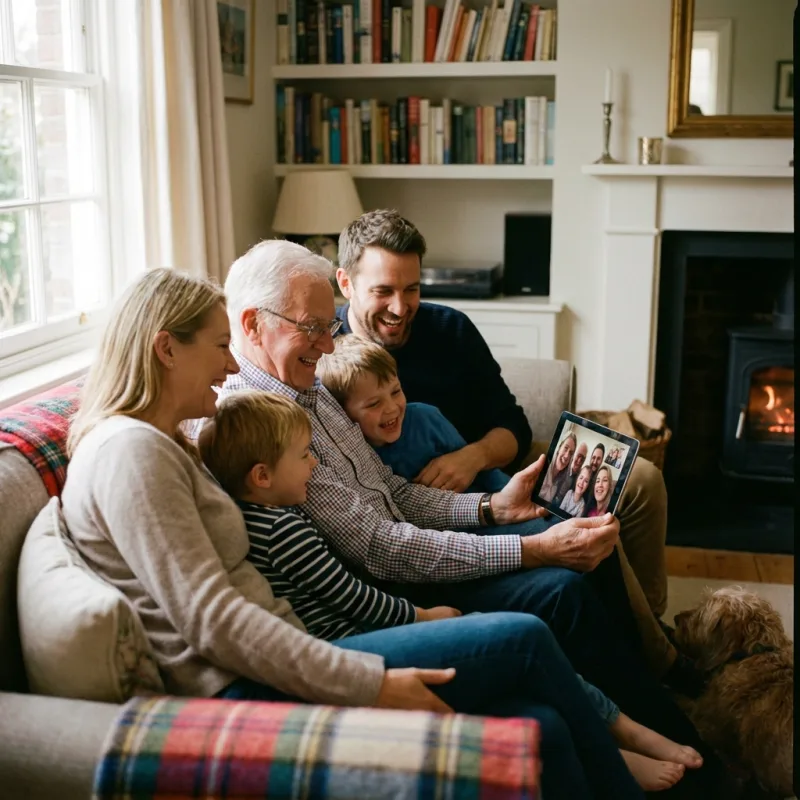 Family looking at a tablet